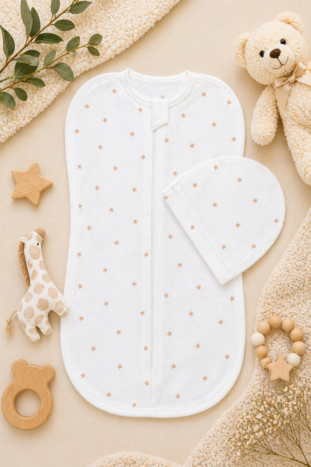 Newborn Sleep Cocoon - Brown Stars