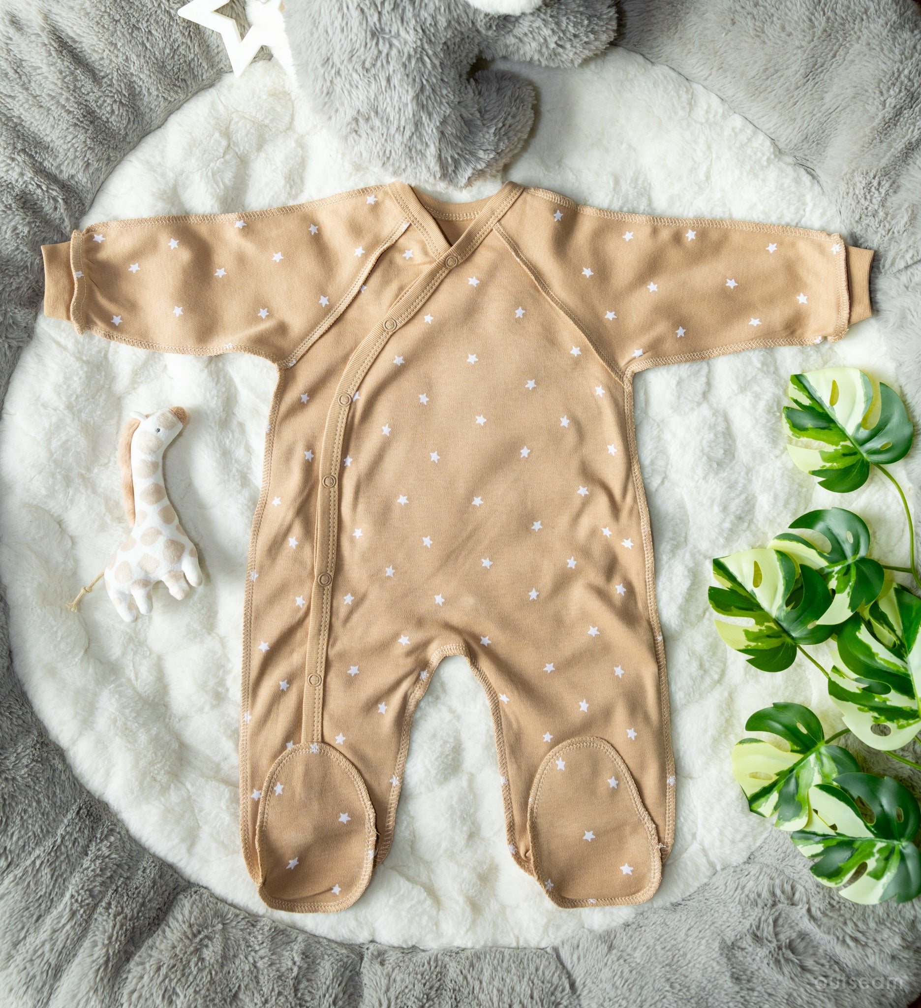 Outseam Sleepsuit Outseam - Brown — soft cotton baby sleepsuit with outward seams